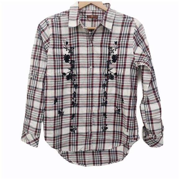 7 FOR All Mankind Shirt, Plaid/Embroidery … - Picture 1 of 7